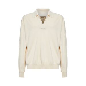 Uma Wang Men Off White Rib Wool And Silk Crepe Knit Polo Shirt